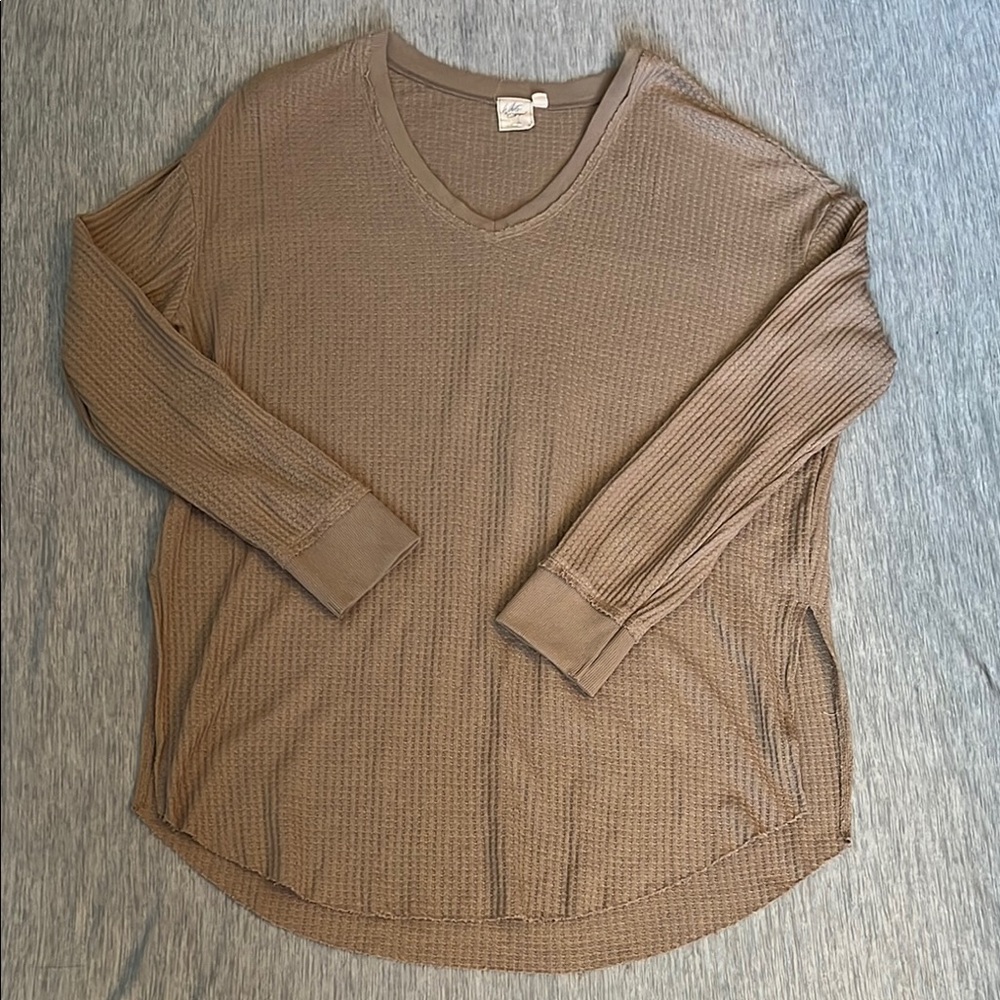 White Crow Tan Waffle Knit Flowy blouse